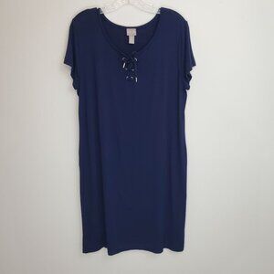 Chico's short sleeved lace up jersey knit dress, navy
